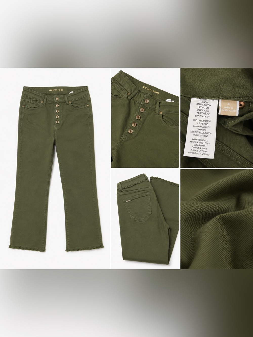 Michael Kors Olive Green Button Fly Cropped Jeans Size 4